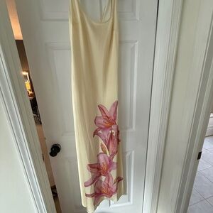 Anthropologie Butter Yellow Slip Dress with Pink Floral Detail. Never worn w tag